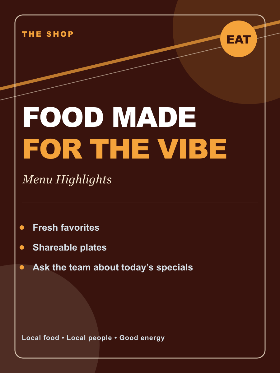 The Shop food menu flyer