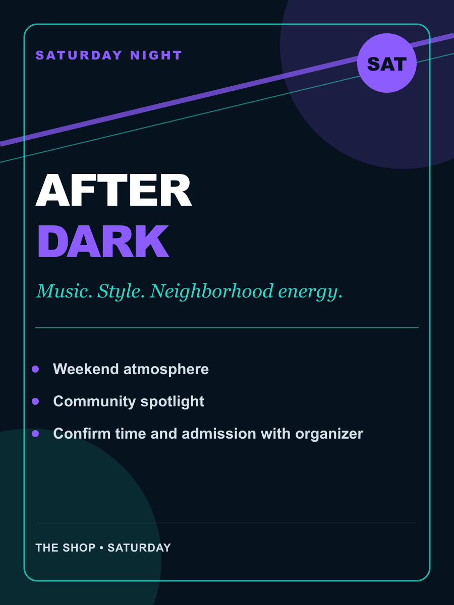 Saturday After Dark event flyer