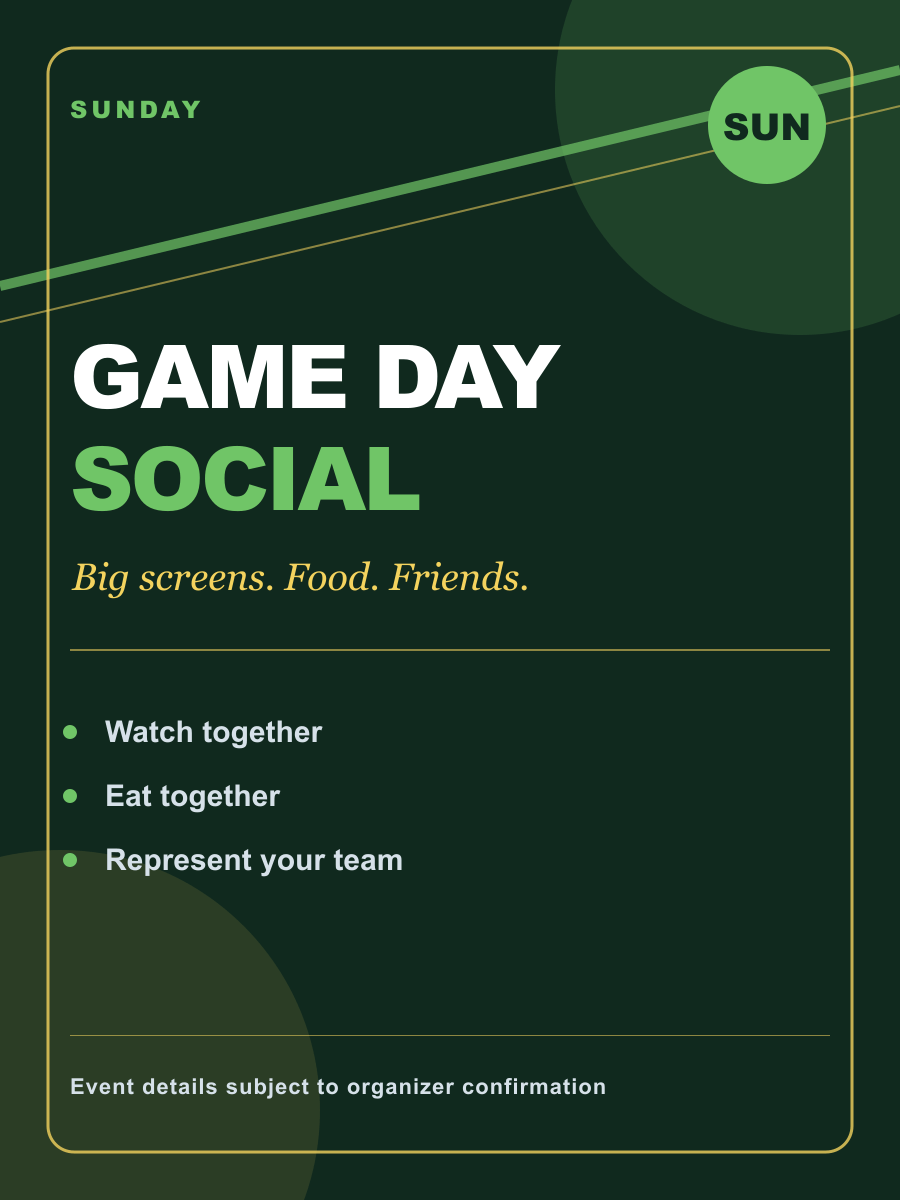 Sunday Game Day Social event flyer