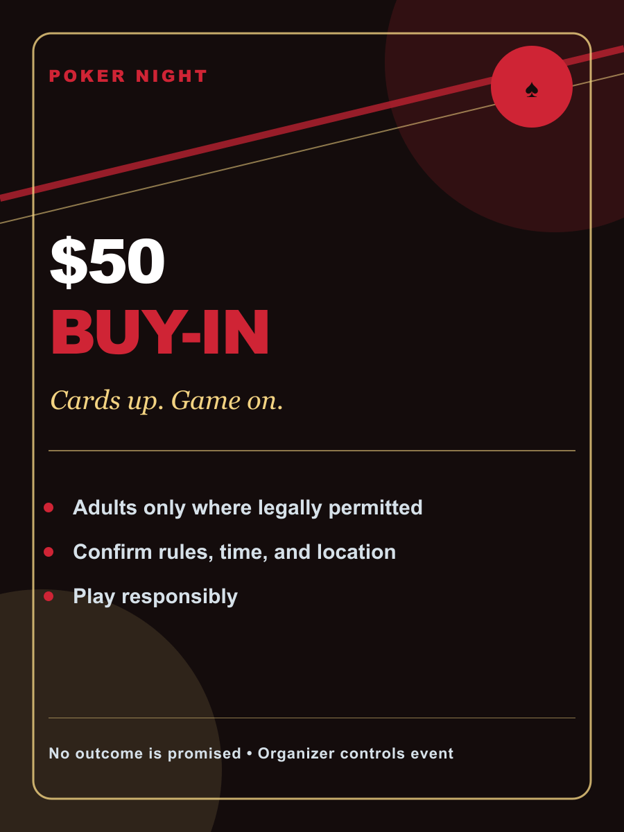 Poker Night with 50 dollar buy-in flyer
