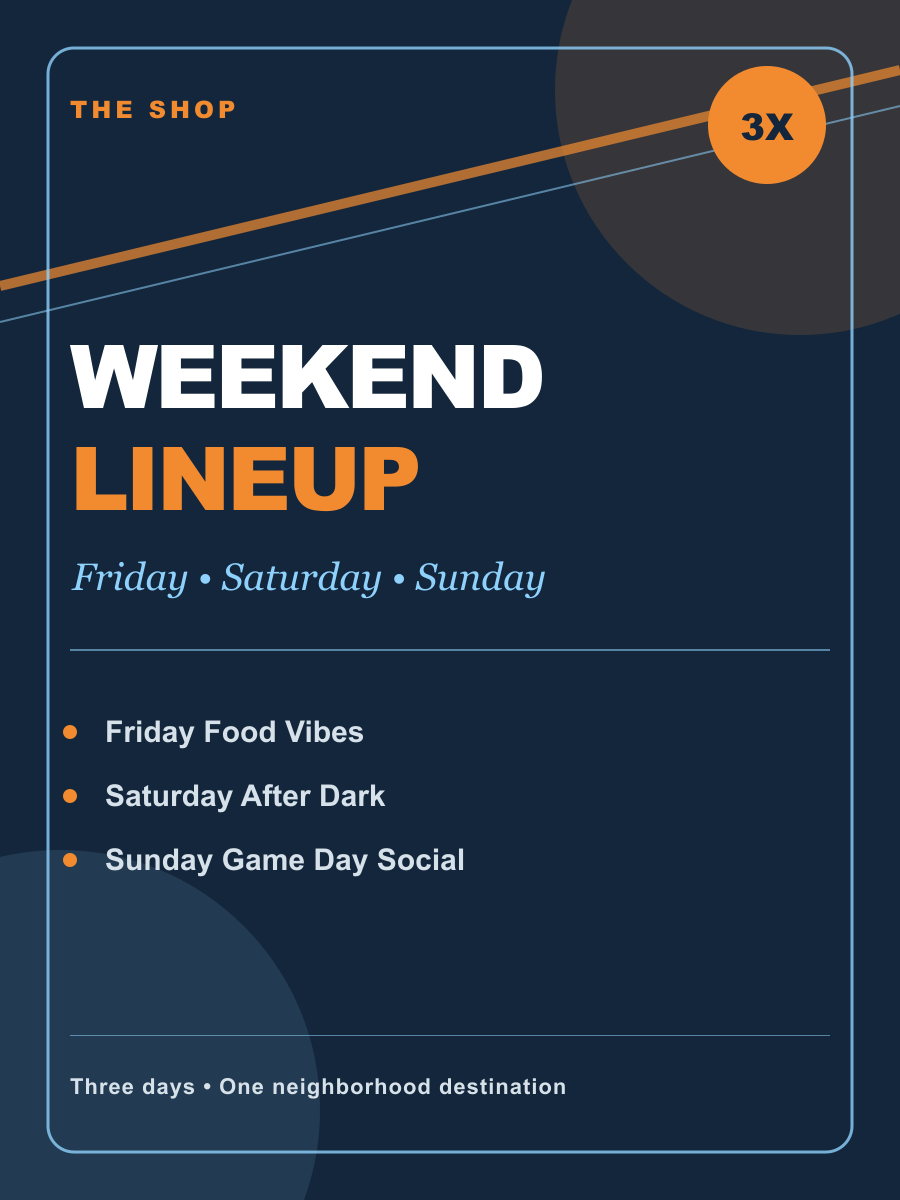 The Shop Weekend Lineup flyer